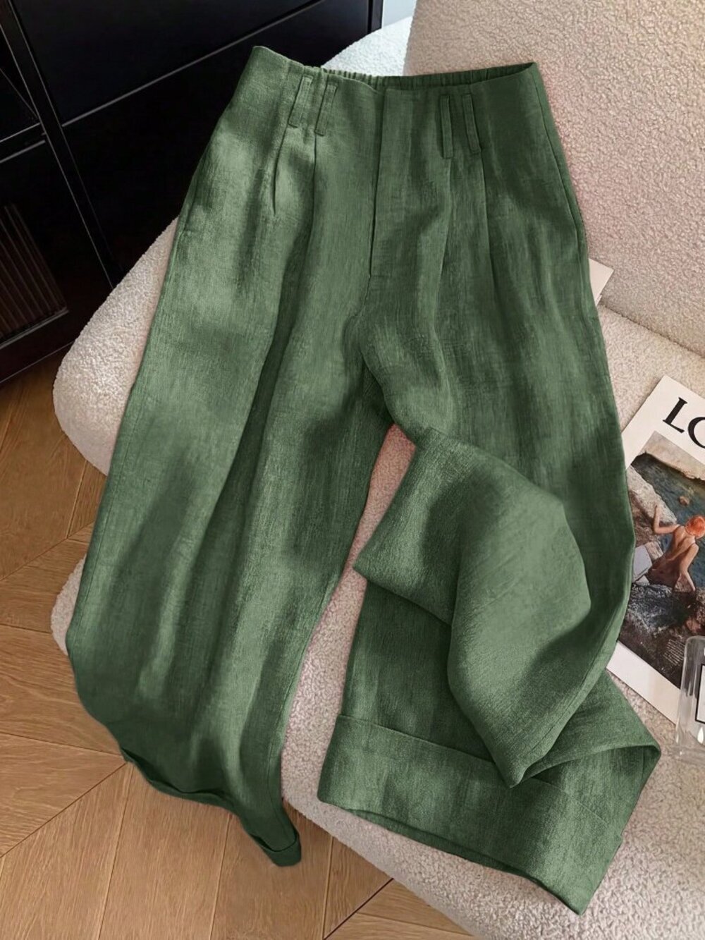 Green Casual Women's Loose Wide Leg Pants